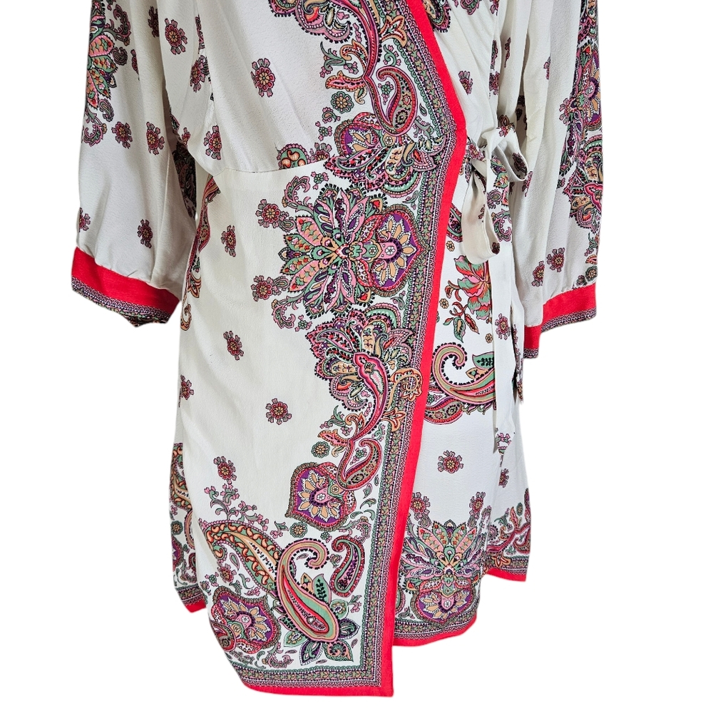 Zara Pink Paisley Floral Print Wrap Mini Dress Sz M Tie Waist Feminine Flirty - Picture 5 of 16